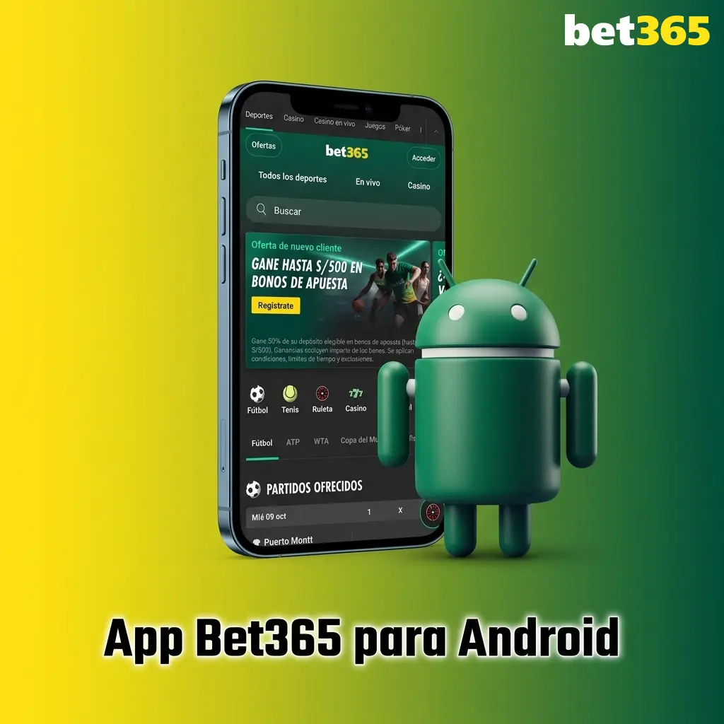 Pantalla de descarga de la app Bet365 para Android en formato APK, compatible con smartphones en Perú