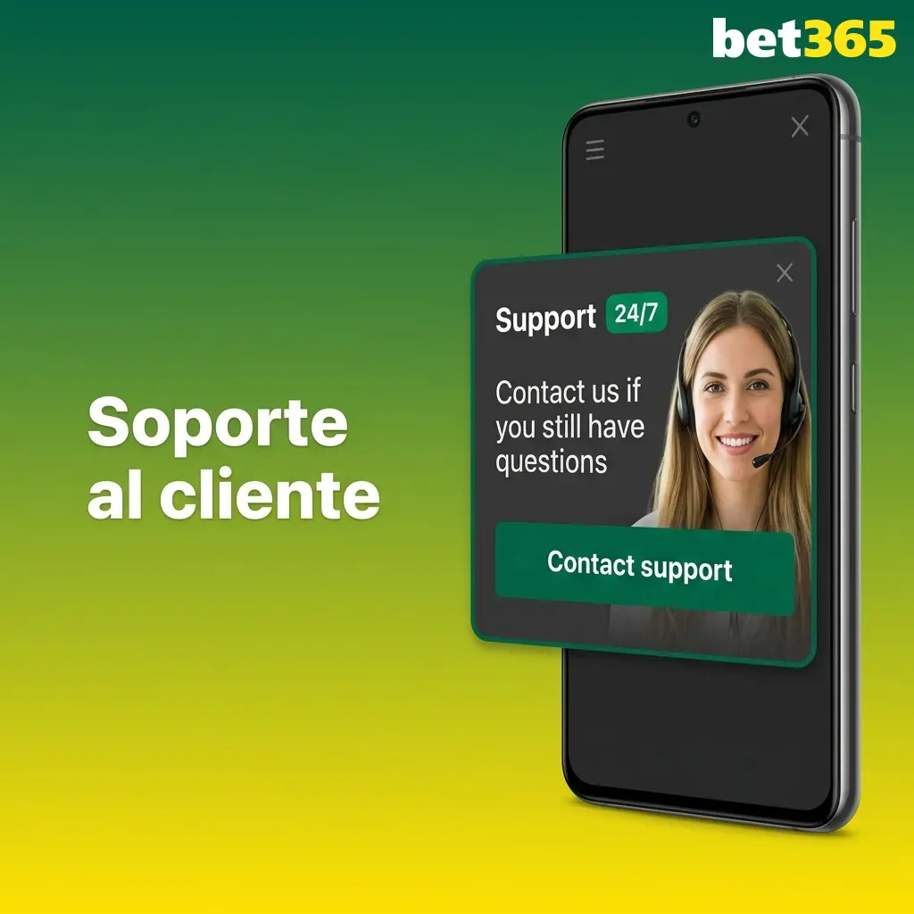 Agente de soporte al cliente de Bet365 disponible 24/7 por chat en vivo, correo y centro de ayuda